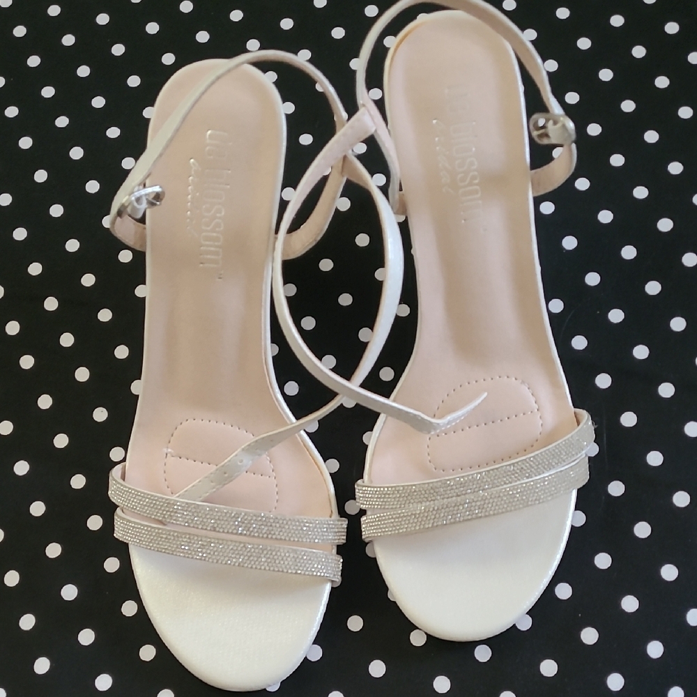 Charles Jourdan White and Silver Strappy Sandals